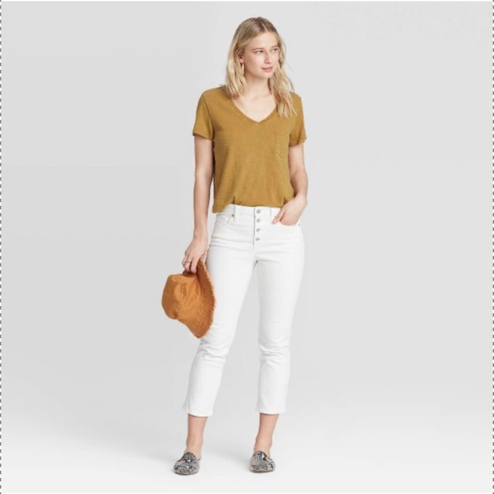 Universal Thread Size 6 White High Rise Straight Crop Button Fly Jeans NWT